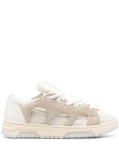 Santha Panelled Padded Leather Sneakers In Cream Off White