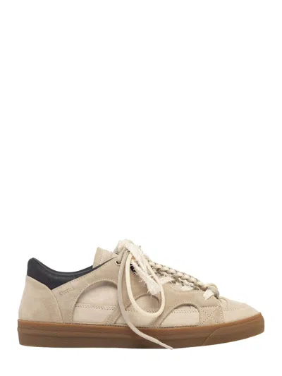Santha Men's Beige Leather Suede Sneaker With Braided Front Lace-up Detail In Multi