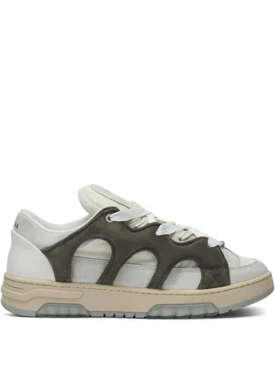 Santha Model 1 Dark Green/white Mesh And Suede Sneaker In Beige