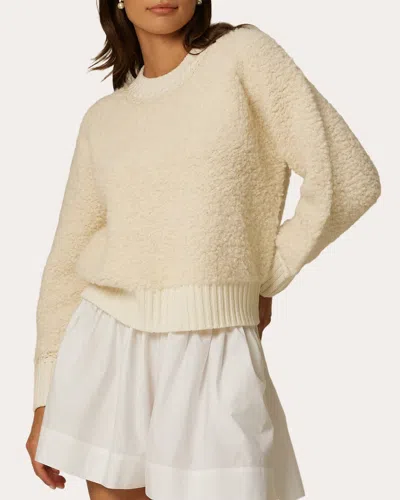 Santicler Women's Cristina Furry Knit Crochet Pullover In White