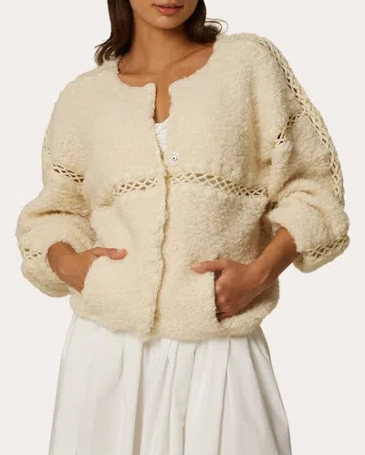 Santicler Women's Irina Furry Knit Crochet Cardigan Jacket In White