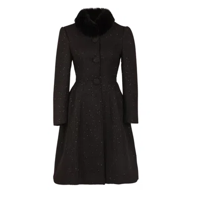 Santinni Women's Black Starlet Wool Tweed Dress Coat With Faux Fur In Nero