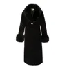 Santinni Women's Black Sunset Boulevard Long Wool Coat With Faux Fur Collar In Nero In Black