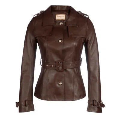 Santinni Women's Brown 'bardot' 100% Leather Jacket In Marrone