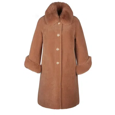 Santinni Women's Brown 'monroe' 100% Wool & Faux Fur Teddy Coat In Marrone