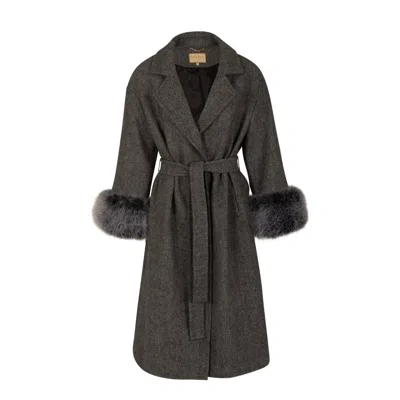 Santinni Women's Grey Film Noir Wool Tweed & Faux Fur Belted Coat In Grigio
