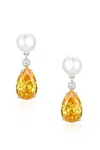 Santinni Women's ‘highgrove' Freshwater Pearl & Yellow Crystal Drop Silver Earrings In Yellow