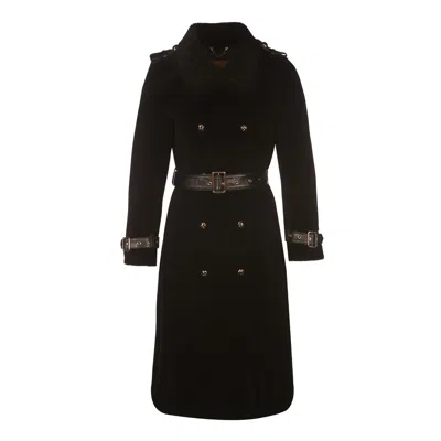 Santinni Women's 'loren' 100% Wool Trench Coat - Black