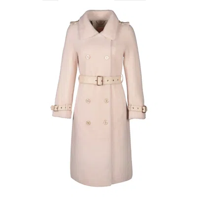 Santinni Women's 'loren' 100% Wool Trench Coat - White In Pink