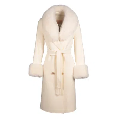 Santinni Women's 'marlene' 100% Cashmere & Wool Coat With Faux Fur In White