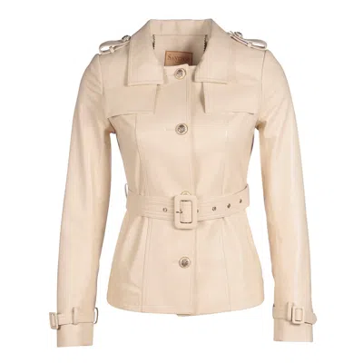 Santinni Women's Neutrals 'bardot' 100% Leather Jacket In Crema In Black