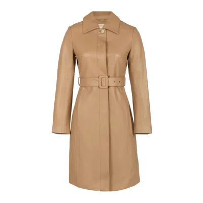 Santinni Women's Neutrals / Brown Bellucci Belted Leather Coat In Cammello