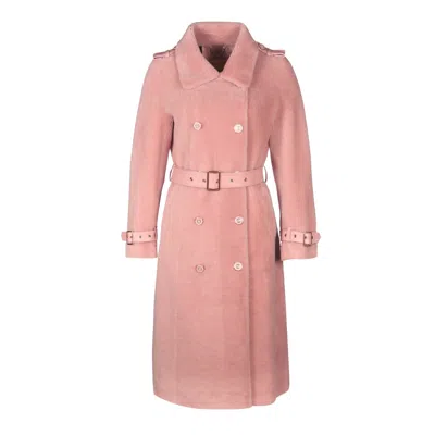 Santinni Women's Pink / Purple 'loren' 100% Wool Trench Coat In Rosa In Pink/purple