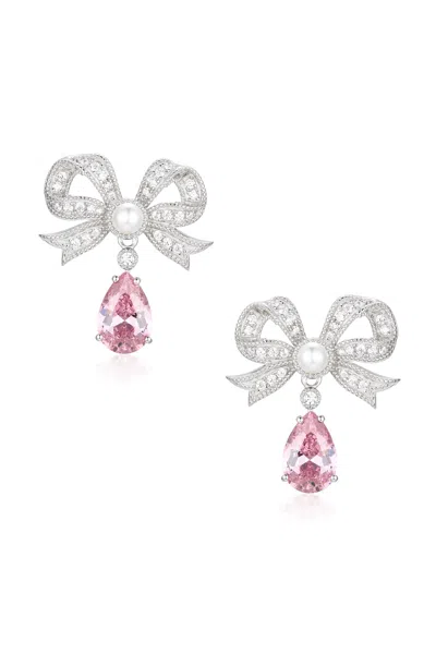 Santinni Women's Pink / Silver 'grand Duchess' Bow & Pink Crystal Silver Earrings In Multi