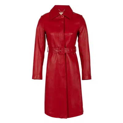 Santinni Women's Red Bellucci Belted Leather Coat In Rosso
