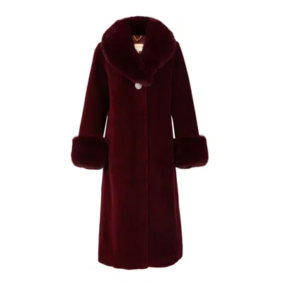 Santinni Women's Red 'sunset Boulevard' Long Wool Coat With Faux Fur Collar In Rosso