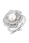 Santinni Women's 'tsarina' Flower & Freshwater Pearl Silver Ring In Silver