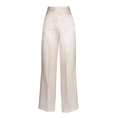 Santinni Women's White Limited Edition 'jolie' Heavy Silk Palazzo Trousers In Bianco