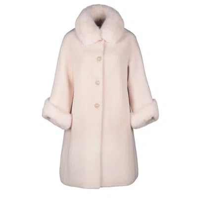 Santinni Women's White 'monroe' 100% Wool & Faux Fur Teddy Coat In Bianco