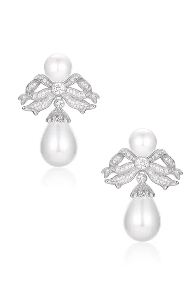 Santinni Women's White / Silver 'antoinette' Bow & Pearl Drop Silver Earrings In Multi