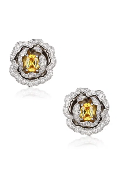Santinni Women's Yellow / Silver 'marchioness' Flower-motif Silver Earrings With Yellow Crystal In Multi