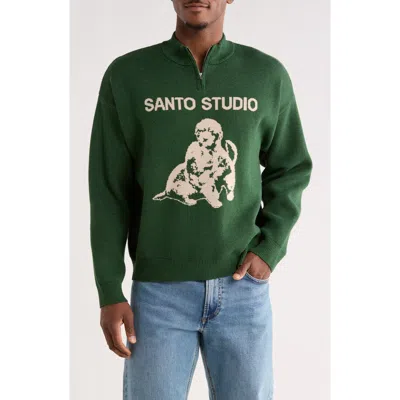 Santo Studio Americana Club Cotton Quarter Zip Sweater In Green