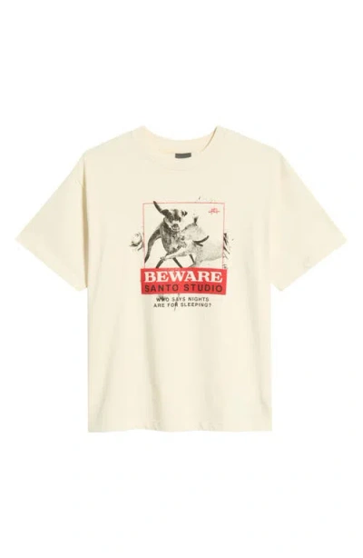 Santo Studio Beware Ss Dog Cotton Graphic T-shirt In Neutral