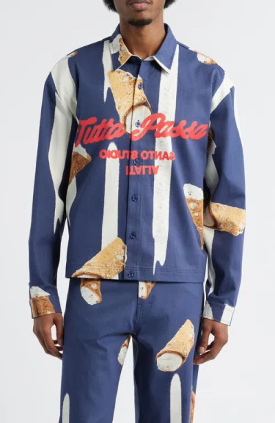 Santo Studio Cafe Graphic Button-up Shirt In Blue