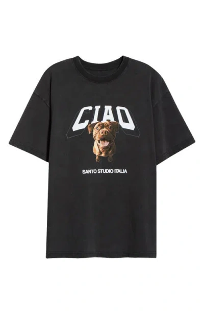 Santo Studio Ciao Drappo Boxy Fit Cotton Graphic T-shirt In Black