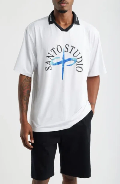 Santo Studio Curved Logo Club Jersey Polo In White