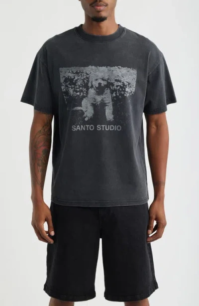 Santo Studio Cute Dog Cotton Graphic T-shirt In Black