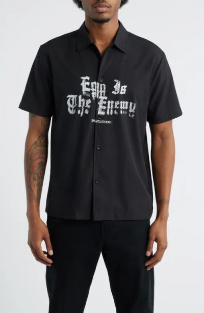 Santo Studio Ego Is The Enemy Graphic Button-up Shirt In Black