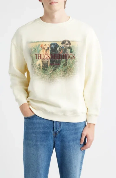 Santo Studio Embroidered Thugs Need Hugs Fleece Graphic Sweatshirt In Yellow