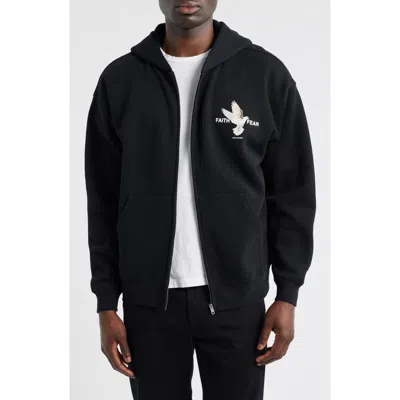 Santo Studio Faith Over Fear Fleece Zip Hoodie In Black