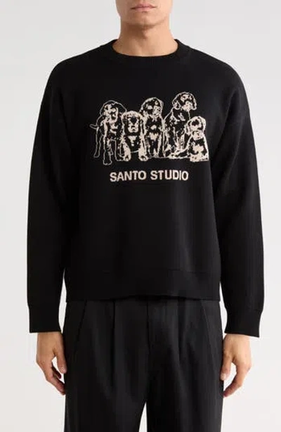 Santo Studio Family Intarsia Cotton Sweater In Black