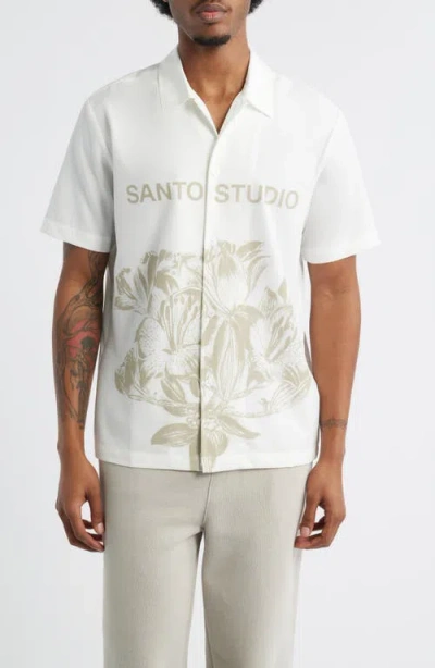 Santo Studio Flower Graphic Button-up Shirt In White