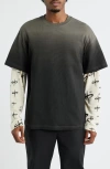 Santo Studio Ispica Long Sleeve Cotton Layered Look T-shirt In Gray
