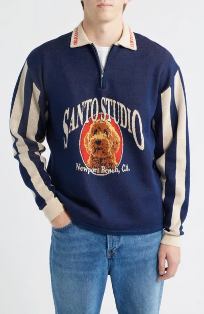 Santo Studio Maple Country Club Jacquard Cotton Graphic Polo Sweater In Blue