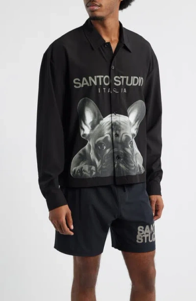 Santo Studio My Dawg Button-up Long Sleeve Shirt In Black