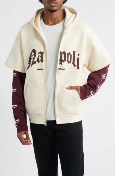 Santo Studio Napoli Fight Team Layered Zip Hoodie In Neutral