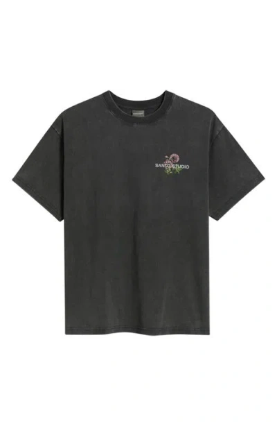 Santo Studio Nature Club Cotton Graphic T-shirt In Black