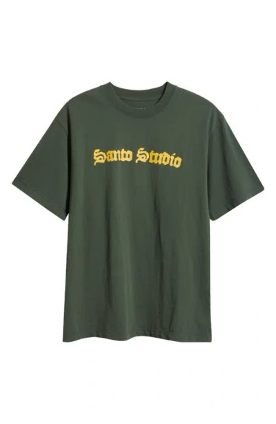 Santo Studio Old English Cotton Graphic T-shirt In Green