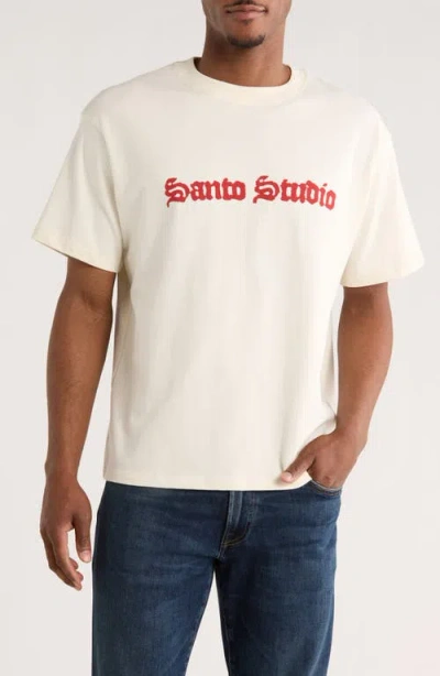 Santo Studio Old English Cotton Graphic T-shirt In Neutral