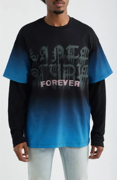 Santo Studio Ryan Sheckler Edition Graphic Layered Long Sleeve Cotton T-shirt In Black