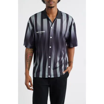Santo Studio Team Stripe Short Sleeve Button-up Shirt In Black