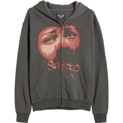 Santo Studio Tears Zip Graphic Hoodie In Black