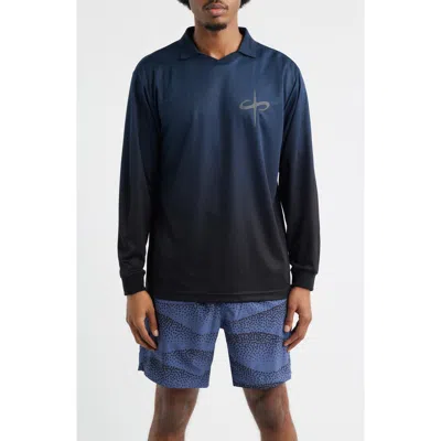 Santo Studio Trust Perforated Long Sleeve Jersey Polo In Blue