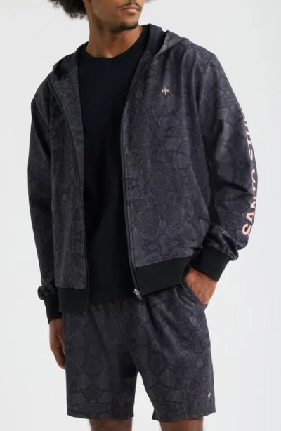Santo Studio Verona Tech Snakeskin Print Zip-up Jacket In Blue