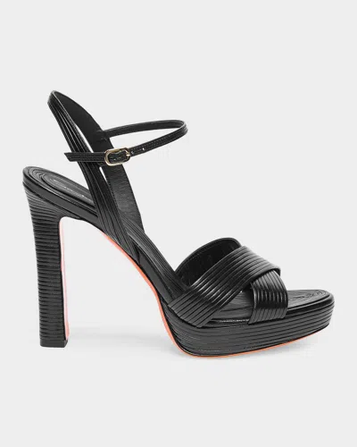 Santoni 100mm Laureen Leather Platform Sandals In Black