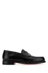 Santoni Black Leather Loafers In Black